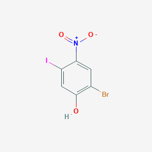 molecular formula C6H3BrINO3 B12850246 2-Bromo-5-iodo-4-nitrophenol 