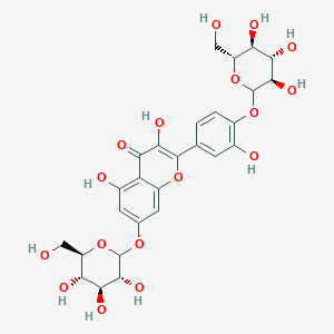 molecular formula C27H30O17 B12850279 3,5-Dihydroxy-2-(3-hydroxy-4-(((3R,4S,5S,6R)-3,4,5-trihydroxy-6-(hydroxymethyl)tetrahydro-2H-pyran-2-yl)oxy)phenyl)-7-(((3R,4S,5S,6R)-3,4,5-trihydroxy-6-(hydroxymethyl)tetrahydro-2H-pyran-2-yl)oxy)-4H-chromen-4-one 