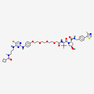 molecular formula C49H66BrN9O9S B12850485 (2S,4R)-1-((S)-14-(4-((5-Bromo-4-((3-(N-methylcyclobutanecarboxamido)propyl)amino)pyrimidin-2-yl)amino)phenoxy)-2-(tert-butyl)-4-oxo-6,9,12-trioxa-3-azatetradecanoyl)-4-hydroxy-N-(4-(4-methylthiazol-5-yl)benzyl)pyrrolidine-2-carboxamide 