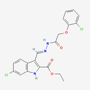 Ethyl (E)-6-chloro-3-((2-(2-(2-chlorophenoxy)acetyl)hydrazono)methyl)-1H-indole-2-carboxylate