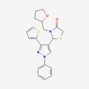 3-(Oxolan-2-ylmethyl)-2-(1-phenyl-3-thiophen-2-ylpyrazol-4-yl)-1,3-thiazolidin-4-one