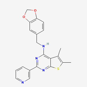 molecular formula C21H18N4O2S B12856798 N-(Benzo[d][1,3]dioxol-5-ylmethyl)-5,6-dimethyl-2-(pyridin-3-yl)thieno[2,3-d]pyrimidin-4-amine 