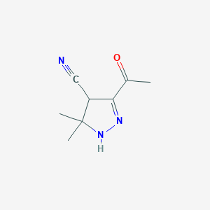 molecular formula C8H11N3O B12856897 3-Acetyl-5,5-dimethyl-4,5-dihydro-1H-pyrazole-4-carbonitrile 