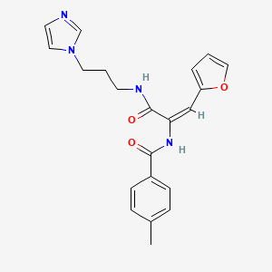 molecular formula C21H22N4O3 B12856937 N-(3-((3-(1H-Imidazol-1-yl)propyl)amino)-1-(furan-2-yl)-3-oxoprop-1-en-2-yl)-4-methylbenzamide CAS No. 324562-03-0