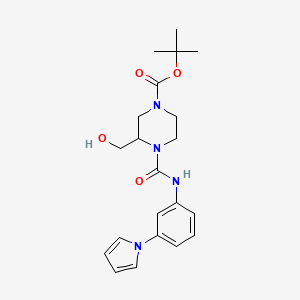 molecular formula C21H28N4O4 B12857102 1-Piperazinecarboxylic acid, 3-(hydroxymethyl)-4-[[[3-(1H-pyrrol-1-yl)phenyl]amino]carbonyl]-, 1,1-dimethylethyl ester 