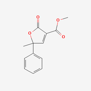 molecular formula C13H12O4 B12859400 5-Methyl-2-oxo-5-phenyl-2,5-dihydrofuran-3-carboxylic acid methyl ester CAS No. 67498-41-3