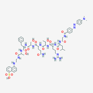 B128596 N-(4-{(E)-[4-(Dimethylamino)phenyl]diazenyl}benzoyl)glycylleucyl-N~5~-(diaminomethylidene)ornithylthreonylglutaminylserylphenylalanyl-N-{2-[(5-sulfonaphthalen-1-yl)amino]ethyl}serinamide CAS No. 145682-87-7