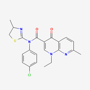 molecular formula C22H21ClN4O2S B12860811 N-(4-Chlorophenyl)-1-ethyl-7-methyl-N-(4-methyl-4,5-dihydrothiazol-2-yl)-4-oxo-1,4-dihydro-1,8-naphthyridine-3-carboxamide 