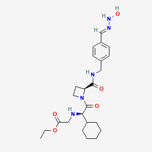 molecular formula C24H35N5O5 B12861029 Ethyl ((R)-1-cyclohexyl-2-((S)-2-((4-(N-hydroxycarbamimidoyl)benzyl)carbamoyl)azetidin-1-yl)-2-oxoethyl)glycinate 