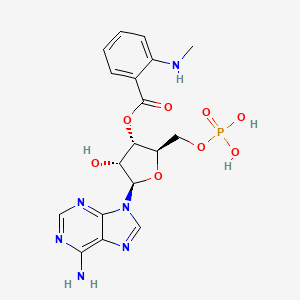 molecular formula C18H21N6O8P B12861557 [(2R,3S,4R,5R)-5-(6-aminopurin-9-yl)-4-hydroxy-2-(phosphonooxymethyl)oxolan-3-yl] 2-(methylamino)benzoate 