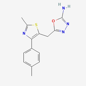 molecular formula C14H14N4OS B12861626 5-((2-Methyl-4-(4-methylphenyl)-1,3-thiazol-5-yl)methyl)-1,3,4-oxadiazol-2-amine 