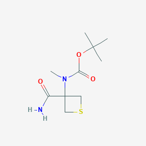 molecular formula C10H18N2O3S B12861669 tert-Butyl N-(3-carbamoylthietan-3-yl)-N-methyl-carbamate 