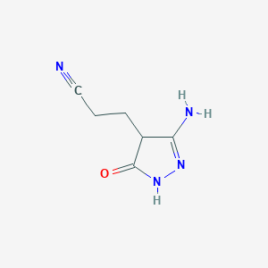 molecular formula C6H8N4O B12861976 3-(3-Amino-5-oxo-4,5-dihydro-1H-pyrazol-4-yl)propanenitrile 