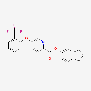 molecular formula C22H16F3NO3 B12861984 Picolinic acid, 5-(alpha,alpha,alpha-trifluoro-o-tolyloxy)-, 5-indanyl ester CAS No. 72133-68-7