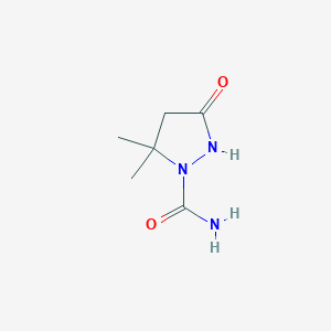 molecular formula C6H11N3O2 B12862104 5,5-Dimethyl-3-oxopyrazolidine-1-carboxamide 