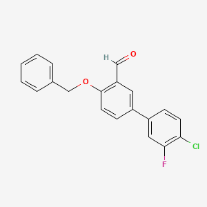 molecular formula C20H14ClFO2 B12862126 4-(Benzyloxy)-4'-chloro-3'-fluoro[1,1'-biphenyl]-3-carbaldehyde 