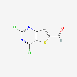 molecular formula C7H2Cl2N2OS B12862357 2,4-Dichlorothieno[3,2-d]pyrimidine-6-carbaldehyde 