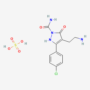 molecular formula C12H15ClN4O6S B1286282 4-(2-aminoethyl)-3-(4-chlorophenyl)-5-oxo-2,5-dihydro-1H-pyrazole-1-carboxamide sulphate CAS No. 1177335-56-6
