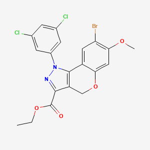 molecular formula C20H15BrCl2N2O4 B12863168 Ethyl 8-bromo-1-(3,5-dichlorophenyl)-7-methoxy-1,4-dihydrochromeno[4,3-c]pyrazole-3-carboxylate 