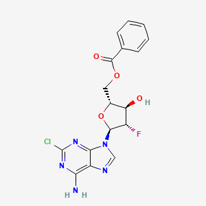 molecular formula C17H15ClFN5O4 B12863264 ((2R,3R,4S,5S)-5-(6-Amino-2-chloro-9H-purin-9-yl)-4-fluoro-3-hydroxytetrahydrofuran-2-yl)methyl benzoate 