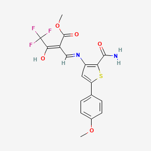 molecular formula C18H15F3N2O5S B12864597 Methyl 3-{[2-(aminocarbonyl)-5-(4-methoxyphenyl)-3-thienyl]amino}-2-(2,2,2-trifluoroacetyl)acrylate 