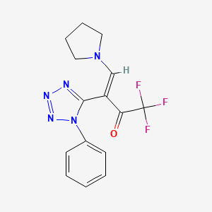 molecular formula C15H14F3N5O B12865122 1,1,1-trifluoro-3-(1-phenyl-1H-1,2,3,4-tetraazol-5-yl)-4-tetrahydro-1H-pyrrol-1-ylbut-3-en-2-one 