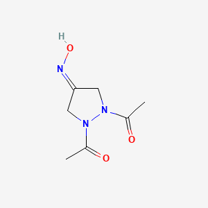 molecular formula C7H11N3O3 B12865627 1,1'-(4-(Hydroxyimino)pyrazolidine-1,2-diyl)diethanone 