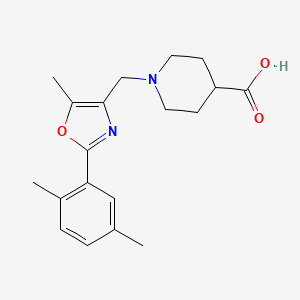 molecular formula C19H24N2O3 B12866653 1-((2-(2,5-Dimethylphenyl)-5-methyloxazol-4-yl)methyl)piperidine-4-carboxylic acid 