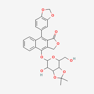 9-(Benzo[d][1,3]dioxol-5-yl)-4-((7-hydroxy-4-(hydroxymethyl)-2,2-dimethyltetrahydro-4H-[1,3]dioxolo[4,5-c]pyran-6-yl)oxy)naphtho[2,3-c]furan-1(3H)-one