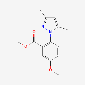 molecular formula C14H16N2O3 B12869856 Methyl 2-(3,5-dimethyl-1H-pyrazol-1-yl)-5-methoxybenzoate CAS No. 918812-44-9