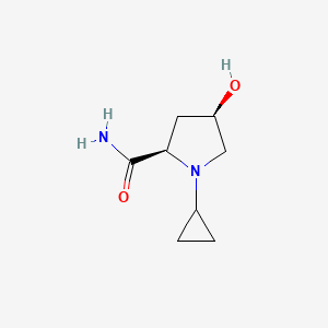 molecular formula C8H14N2O2 B12870133 (2R,4R)-1-Cyclopropyl-4-hydroxypyrrolidine-2-carboxamide 