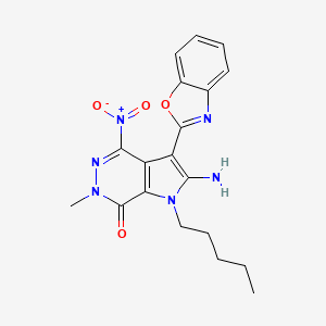 molecular formula C19H20N6O4 B12870282 2-Amino-3-(1,3-benzoxazol-2-yl)-6-methyl-4-nitro-1-pentylpyrrolo[2,3-d]pyridazin-7-one 