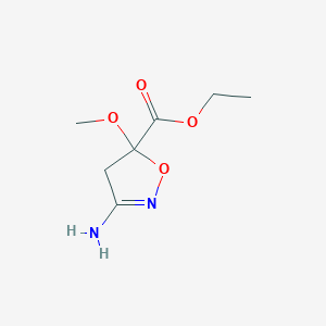 molecular formula C7H12N2O4 B12870769 Ethyl 3-amino-5-methoxy-4,5-dihydroisoxazole-5-carboxylate 