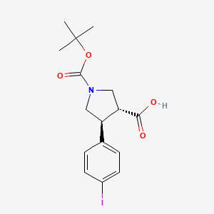 molecular formula C16H20INO4 B12870782 (3R,4S)-rel-1-(tert-Butoxycarbonyl)-4-(4-iodophenyl)pyrrolidine-3-carboxylic acid 