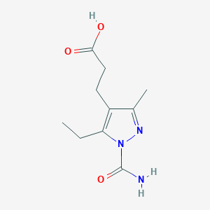 molecular formula C10H15N3O3 B12870964 3-(1-Carbamoyl-5-ethyl-3-methyl-1H-pyrazol-4-yl)propanoic acid CAS No. 90208-55-2