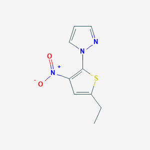 molecular formula C9H9N3O2S B12872492 1-(5-Ethyl-3-nitrothiophen-2-yl)-1H-pyrazole 