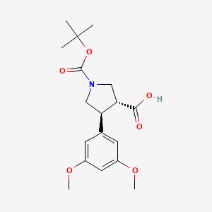 molecular formula C18H25NO6 B12872778 (3R,4S)-rel-1-(tert-Butoxycarbonyl)-4-(3,5-dimethoxyphenyl)pyrrolidine-3-carboxylic acid 