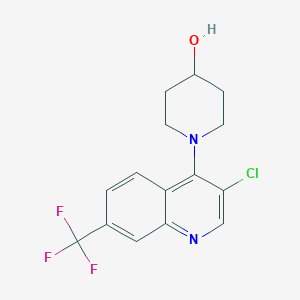 molecular formula C15H14ClF3N2O B12872819 1-(3-Chloro-7-(trifluoromethyl)quinolin-4-yl)piperidin-4-ol 