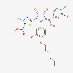 Ethyl 2-(3-(3-fluoro-4-methylbenzoyl)-2-(4-(hexyloxy)-3-methoxyphenyl)-4-hydroxy-5-oxo-2,5-dihydro-1H-pyrrol-1-yl)-4-methylthiazole-5-carboxylate