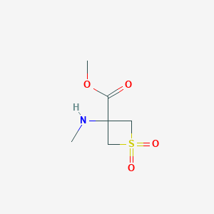 molecular formula C6H11NO4S B12874119 Methyl 3-(methylamino)-1,1-dioxo-thietane-3-carboxylate 