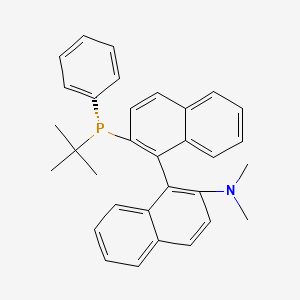 molecular formula C32H32NP B12875064 (1R)-2'-((R)-tert-Butyl(phenyl)phosphino)-N,N-dimethyl-[1,1'-binaphthalen]-2-amine 