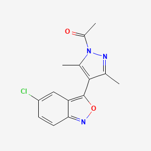 molecular formula C14H12ClN3O2 B12875256 1H-Pyrazole, 1-acetyl-4-(5-chloro-2,1-benzisoxazol-3-yl)-3,5-dimethyl- CAS No. 60354-20-3