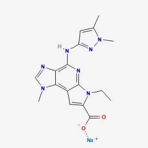 molecular formula C17H18N7NaO2 B12875342 Sodium 4-((1,5-dimethyl-1H-pyrazol-3-yl)amino)-6-ethyl-1-methyl-1,6-dihydroimidazo[4,5-d]pyrrolo[2,3-b]pyridine-7-carboxylate 