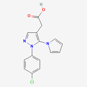 molecular formula C15H12ClN3O2 B12879321 1H-Pyrazole-4-acetic acid, 1-(4-chlorophenyl)-5-(1H-pyrrol-1-yl)- CAS No. 116834-18-5