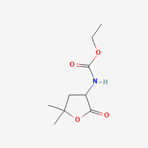 molecular formula C9H15NO4 B12880022 5,5-Dimethyl-2-oxotetrahydrofuran-3-carbamic acid ethyl ester CAS No. 77694-25-8