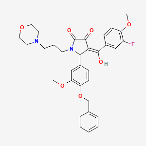 molecular formula C33H35FN2O7 B12882706 5-(4-(Benzyloxy)-3-methoxyphenyl)-4-(3-fluoro-4-methoxybenzoyl)-3-hydroxy-1-(3-morpholinopropyl)-1H-pyrrol-2(5H)-one CAS No. 618073-30-6