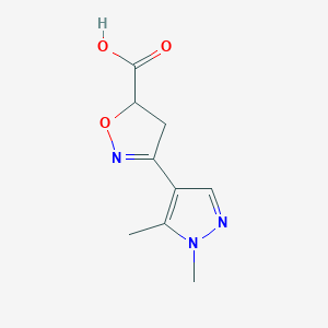 molecular formula C9H11N3O3 B1288278 3-(1,5-Dimethyl-1H-pyrazol-4-YL)-4,5-dihydroisoxazole-5-carboxylic acid CAS No. 1006496-70-3