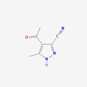 molecular formula C7H7N3O B12883087 4-Acetyl-5-methyl-1H-pyrazole-3-carbonitrile 