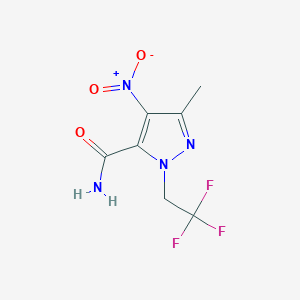 molecular formula C7H7F3N4O3 B12883112 3-Methyl-4-nitro-1-(2,2,2-trifluoroethyl)-1H-pyrazole-5-carboxamide CAS No. 89239-86-1