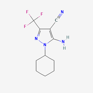 molecular formula C11H13F3N4 B12883299 5-Amino-1-cyclohexyl-3-(trifluoromethyl)-1H-pyrazole-4-carbonitrile CAS No. 182923-62-2